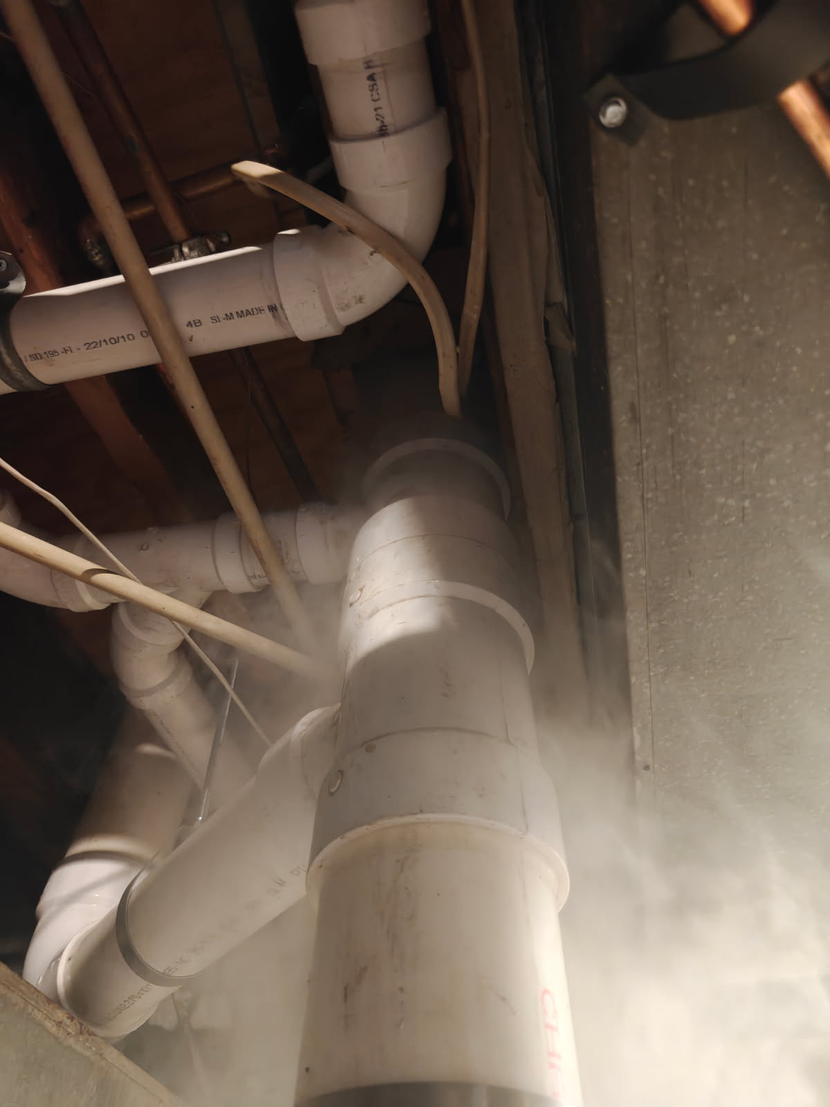 Smoke test Basement Stack smoke test on basement stack to find sewer odor